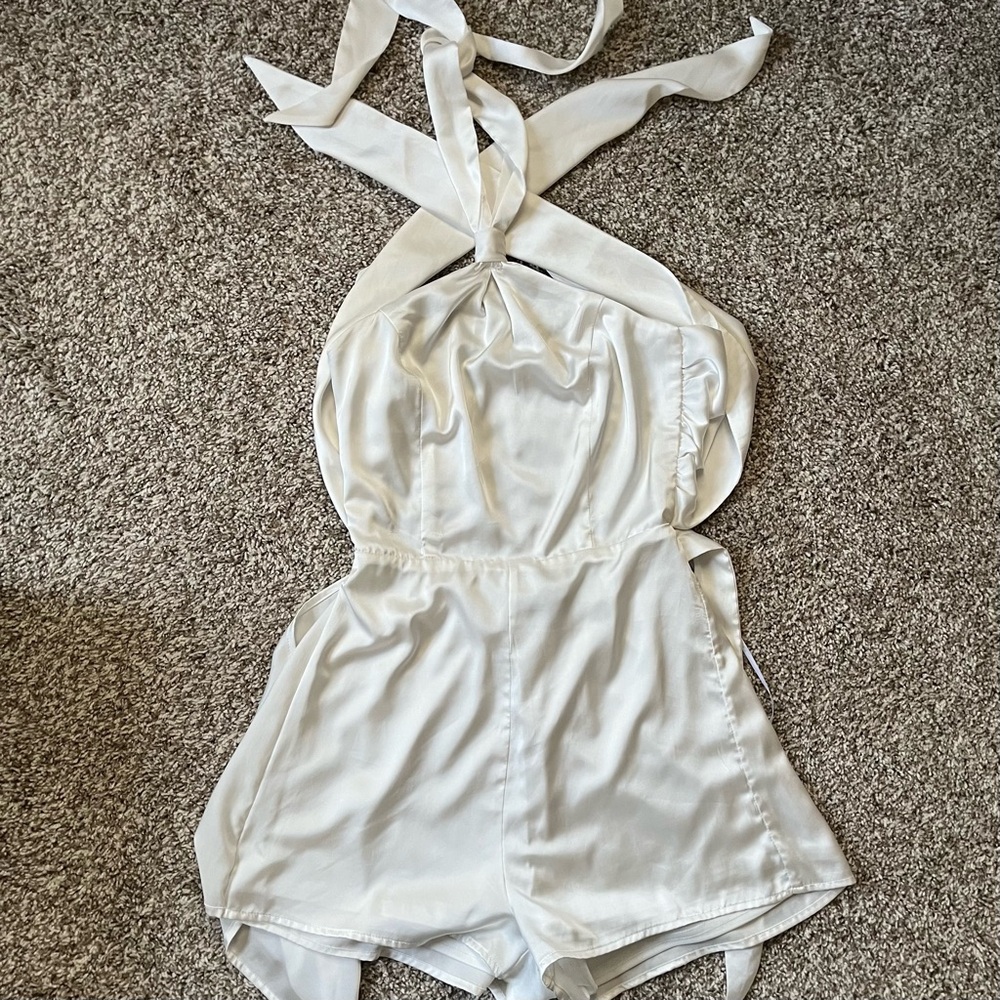 Lulu's White Satin Halter Romper Size XS